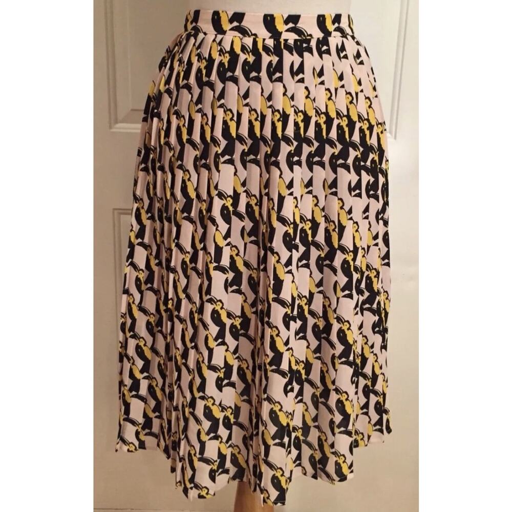 Anthropologie x Avec Le Filles Pleated Midi Skirt Tropical Toucan Size 6 Preppy - Picture 2 of 9